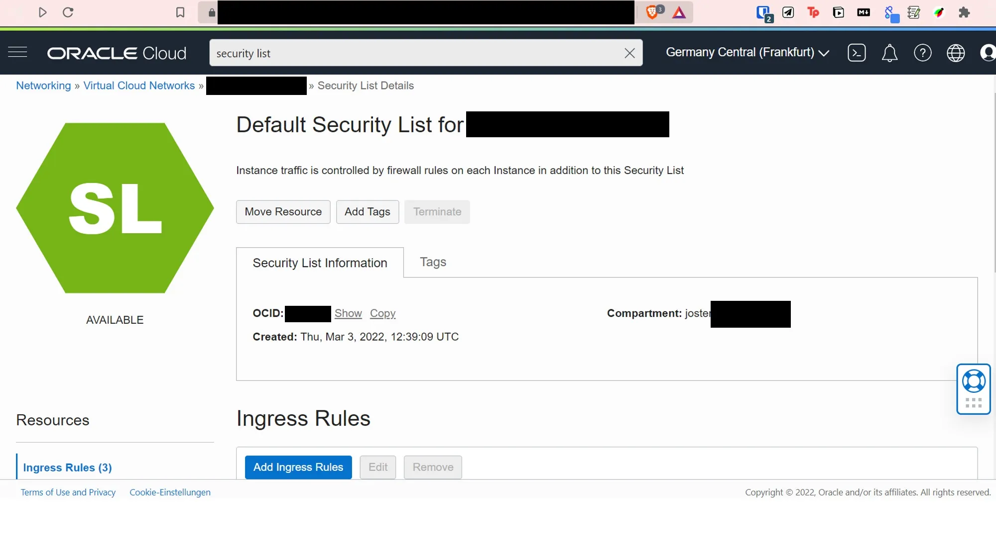 Oracle Dashboard Security List