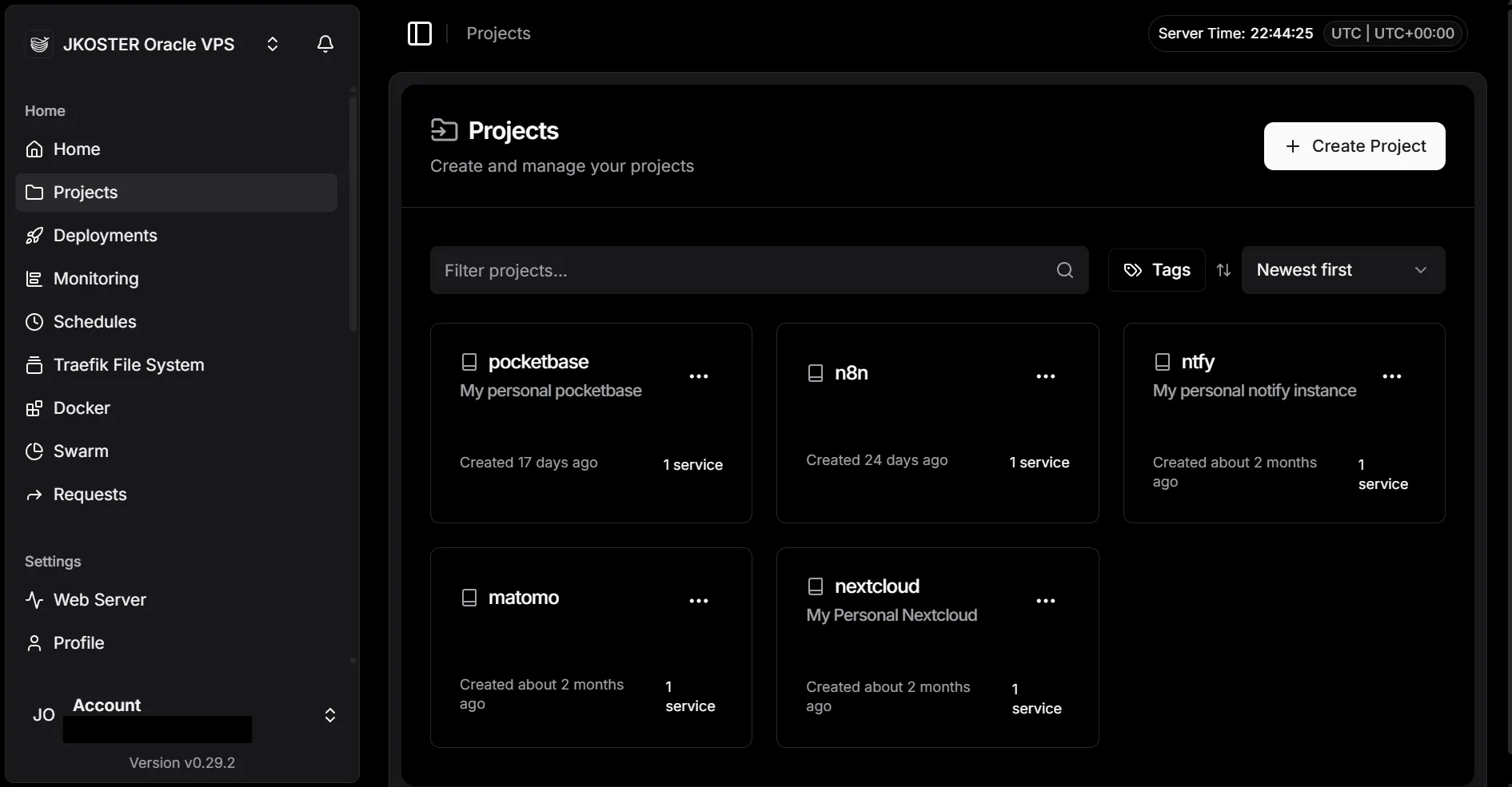 Dokploy service dashboard showing build logs and container status